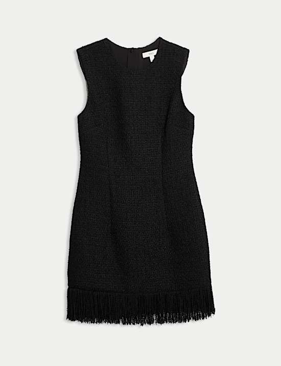 Textured Knitted Fringed Mini Dress