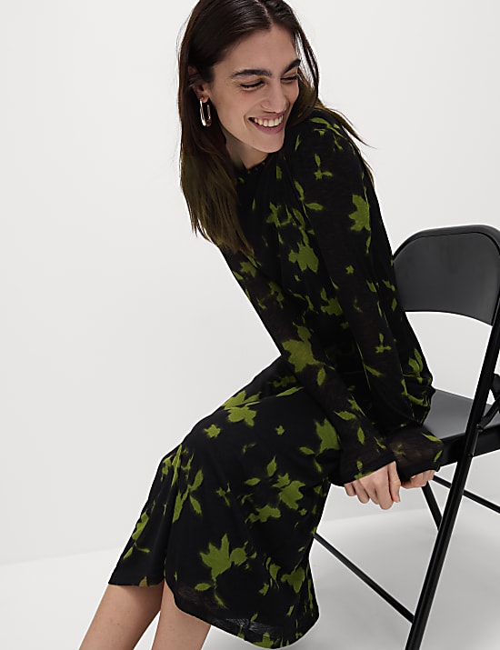 Robe midaxi coupe droite en jersey &agrave; d&eacute;tail floral