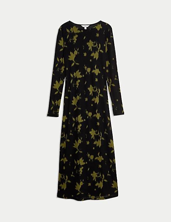 Robe midaxi coupe droite en jersey &agrave; d&eacute;tail floral
