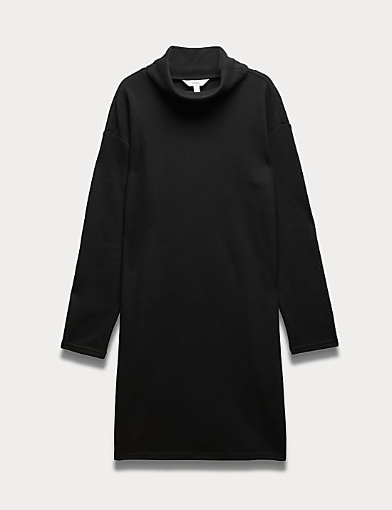 שמלת סריג באורך מיני ומבד ג'רסי עם צווארון נשפך