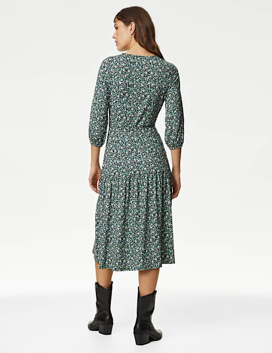 Jersey Printed Midi Tea Dress