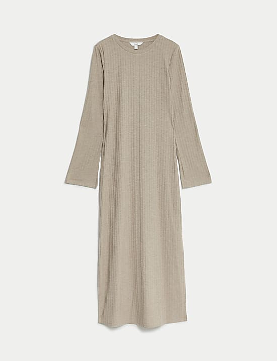 שמלת מידי בגזרה ישרה וצמודה עם צווארון עגול