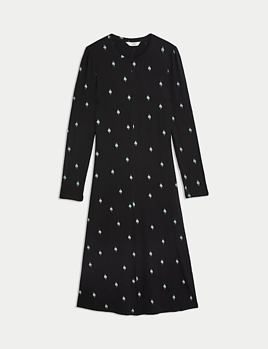 שמלת מידי מבד ג'רסי עם הדפס בגזרה ישרה וצמודה