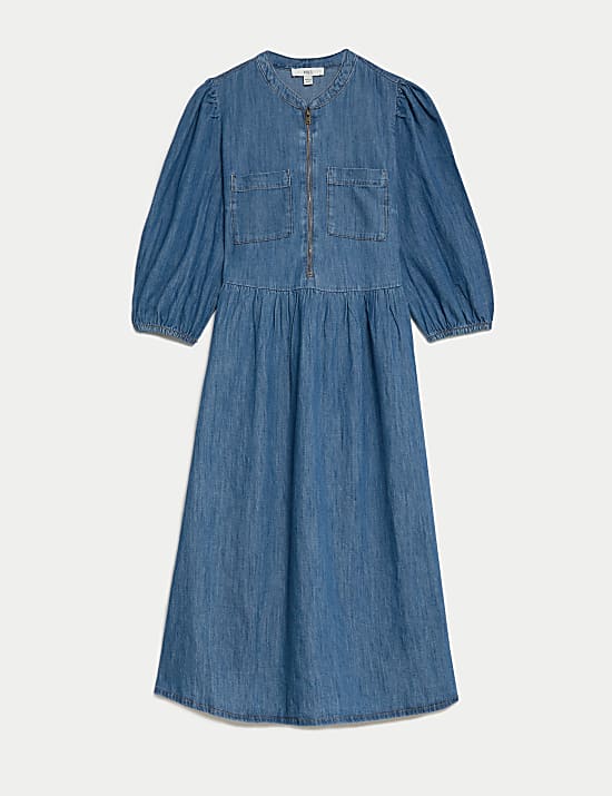 Vestido a la cintura a media pierna 100% algod&oacute;n denim