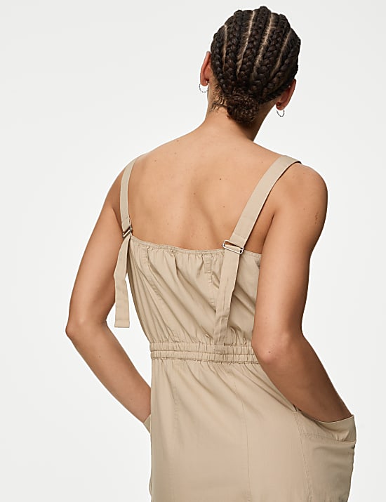 Pure Cotton Square Neck Relaxed Midi Slip Dress