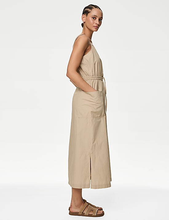 Pure Cotton Square Neck Relaxed Midi Slip Dress