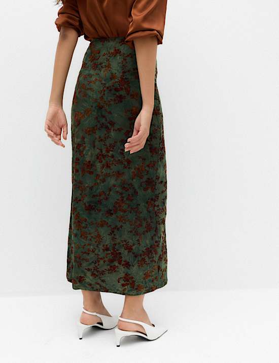Floral Midaxi Column Skirt With Stretch