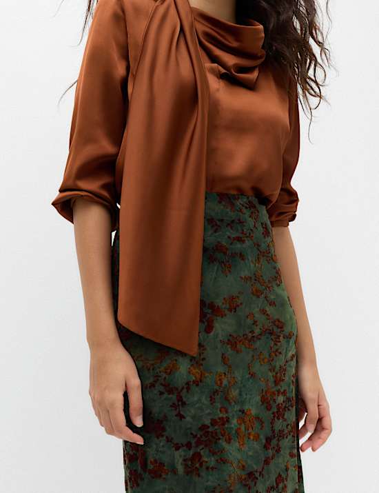 Floral Midaxi Column Skirt With Stretch