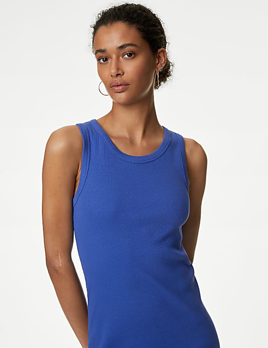 Gaun Bodycon Midi Berusuk Bahan Katun