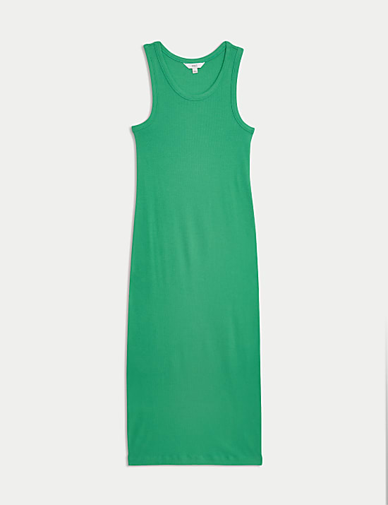 שמלה צמודה ארוגה באורך מידי מבד עשיר בכותנה