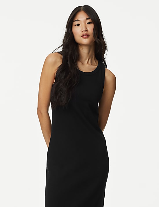 Geripptes Bodycon-Midikleid mit hohem Baumwollanteil