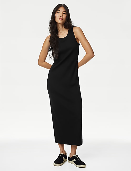 Geripptes Bodycon-Midikleid mit hohem Baumwollanteil