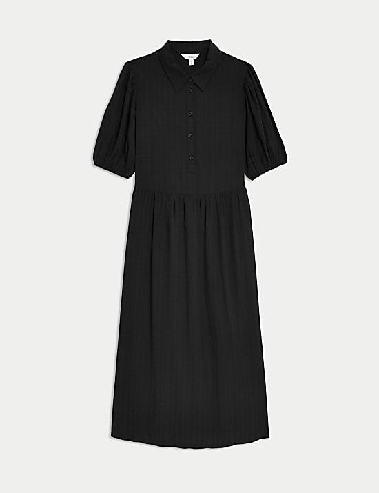 Gaun Kemeja Midi Motif Kotak-Kotak Kain Modal