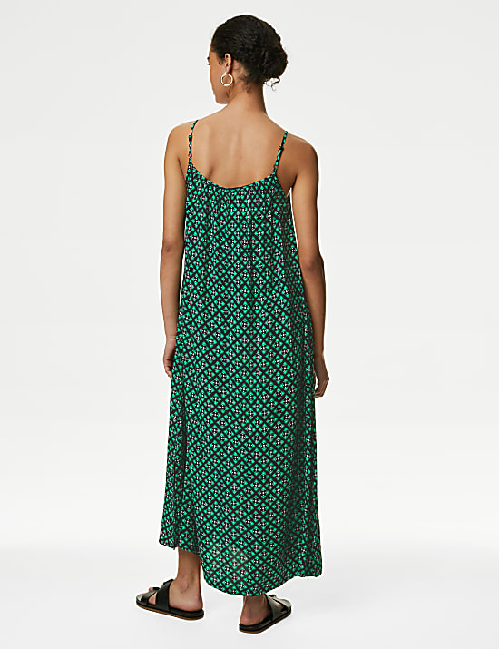 Printed Square Neck Midi Cami Slip Dress