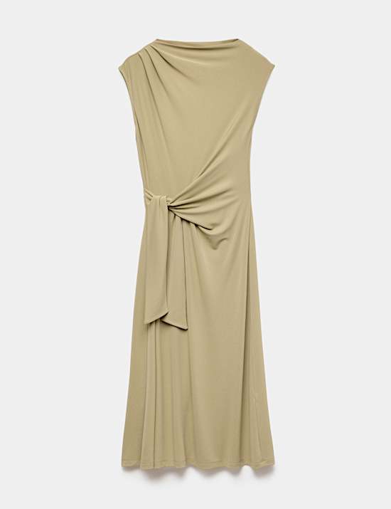 Jersey Tie Waist Midi Waisted Dress
