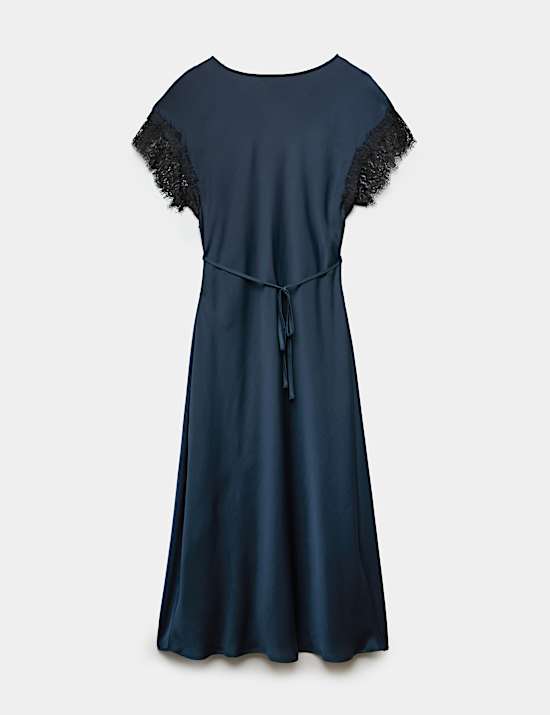 Satin Lace Insert Midi Waisted Dress