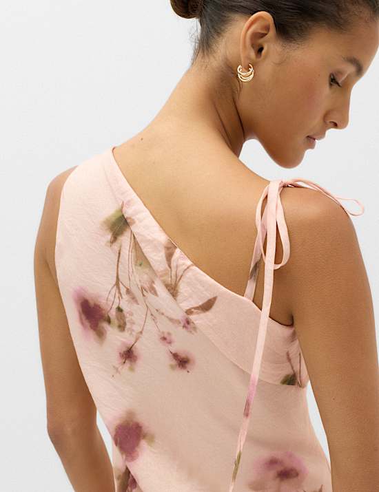 Floral Ruffle Strappy Asymmetric Cami Dress