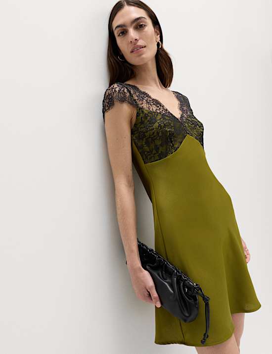 Satin Lace Mini Slip Dress