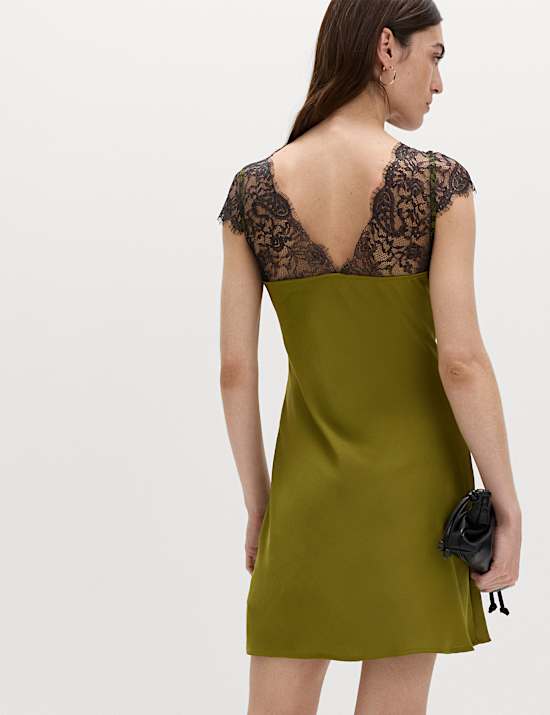 Satin Lace Mini Slip Dress