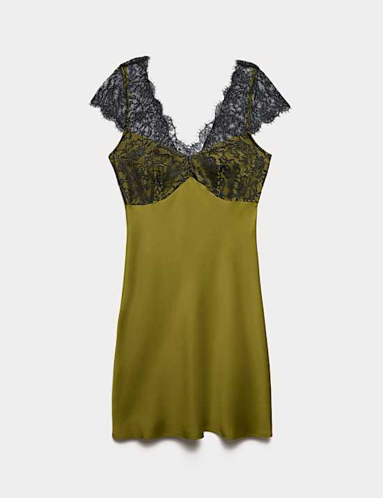 Satin Lace Mini Slip Dress