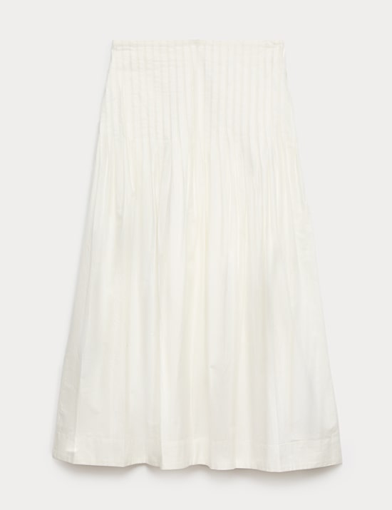 Pure Cotton Pleated Midi A-Line Skirt