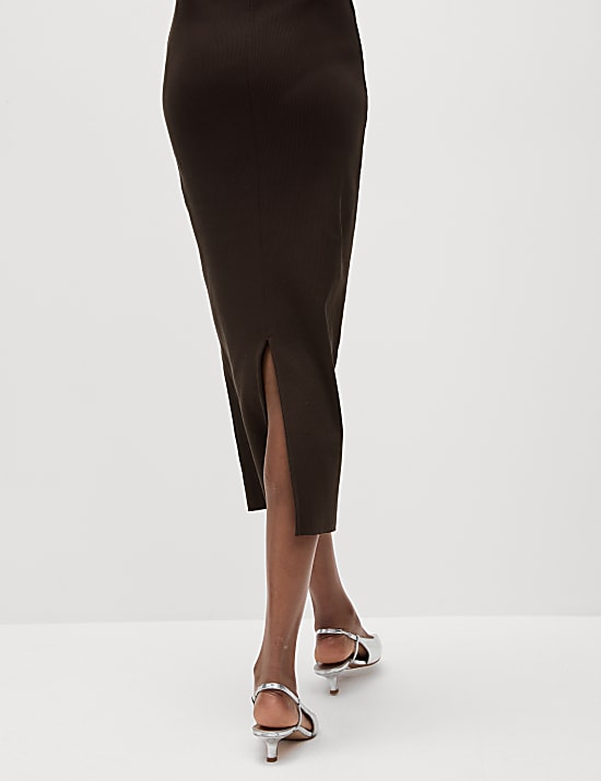 Cotton Rich Ribbed Bandeau Midi Dress