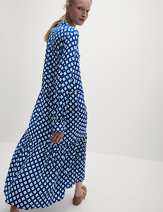 Printed Tie Waist Midi Shirt Dress