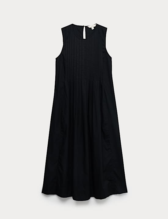 שמלת מידי מכותנה טהורה בגזרה נינוחה עם קפלים