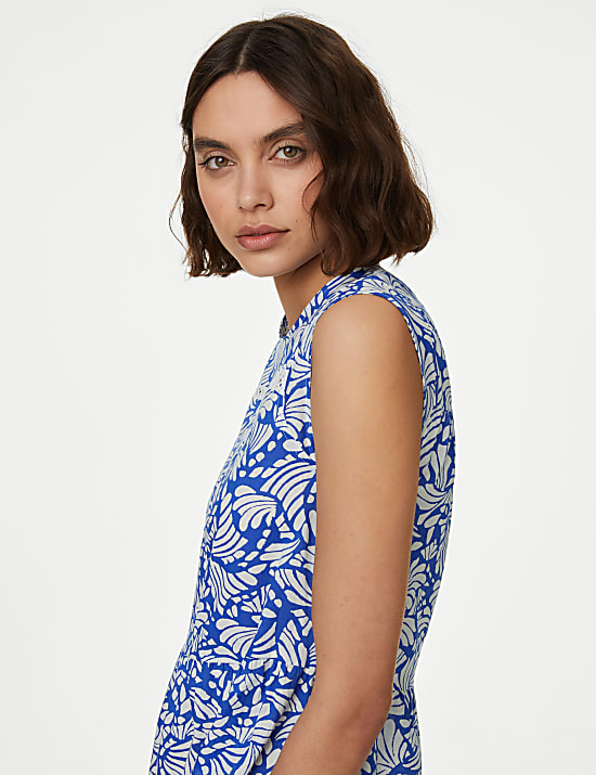 Pure Cotton Printed Pintuck Midi Tiered Dress