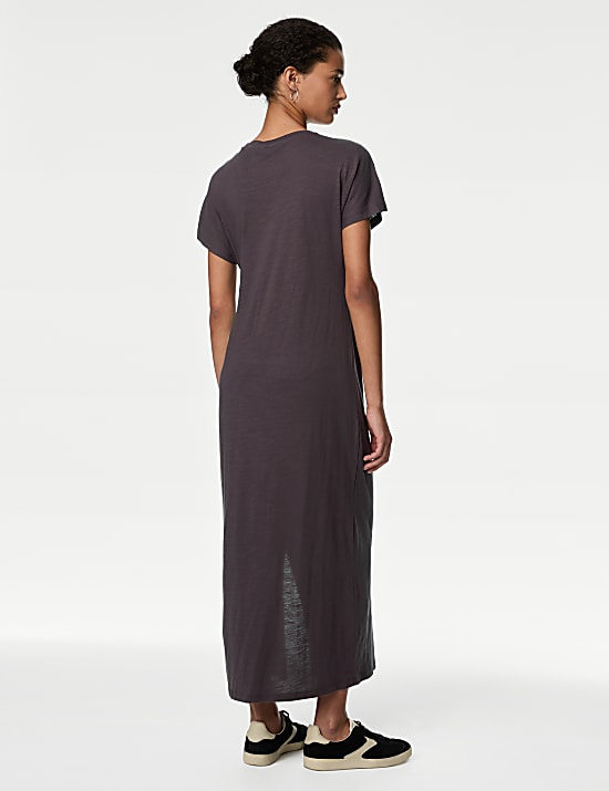 Gaun Kolom Midi Jersey Kerut