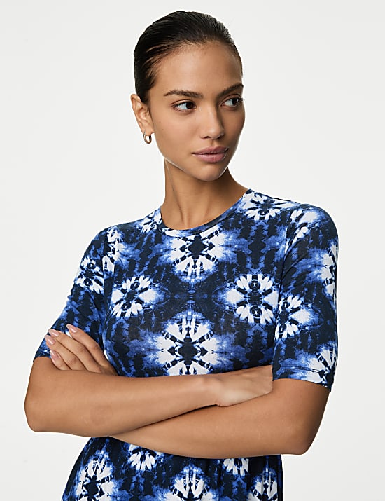 Jersey Printed Midi Waisted Dress