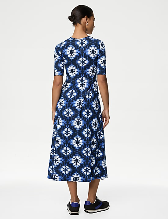Jersey Printed Midi Waisted Dress
