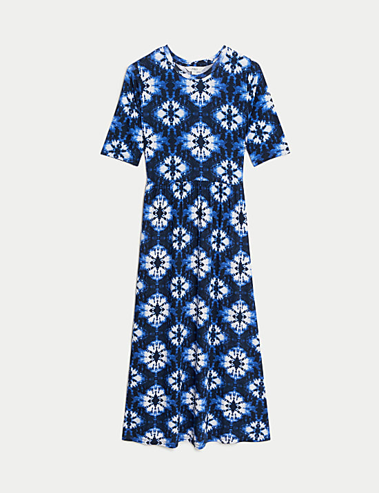 Jersey Printed Midi Waisted Dress