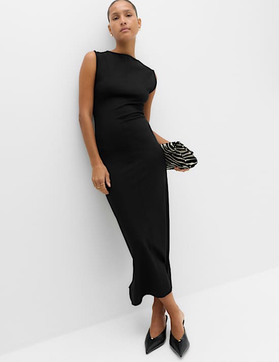 Jersey Crew Neck Midi Column Dress