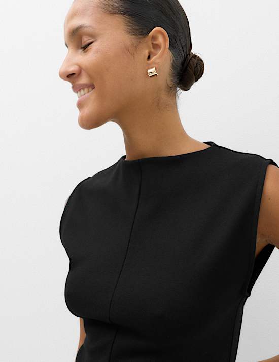 Jersey Crew Neck Midi Column Dress