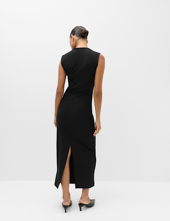 Jersey Crew Neck Midi Column Dress