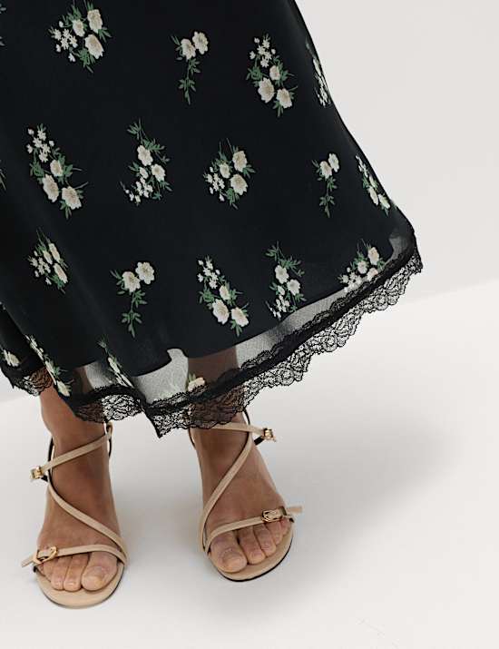 Floral Lace Detail Midi Slip Skirt