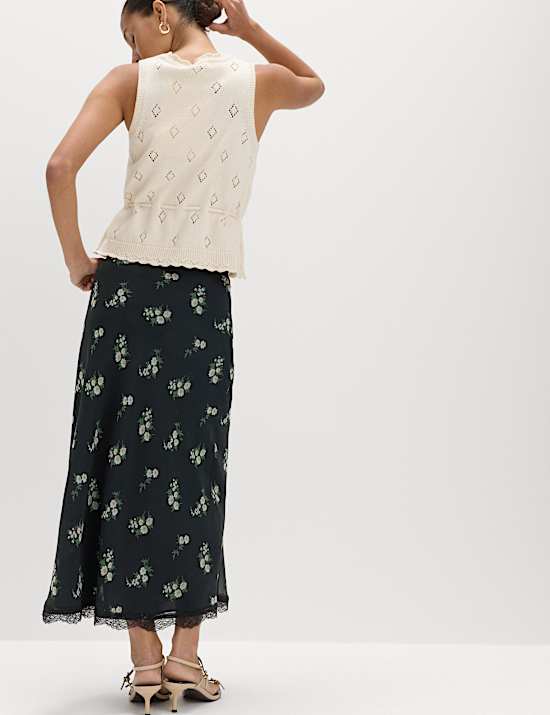 Floral Lace Detail Midi Slip Skirt