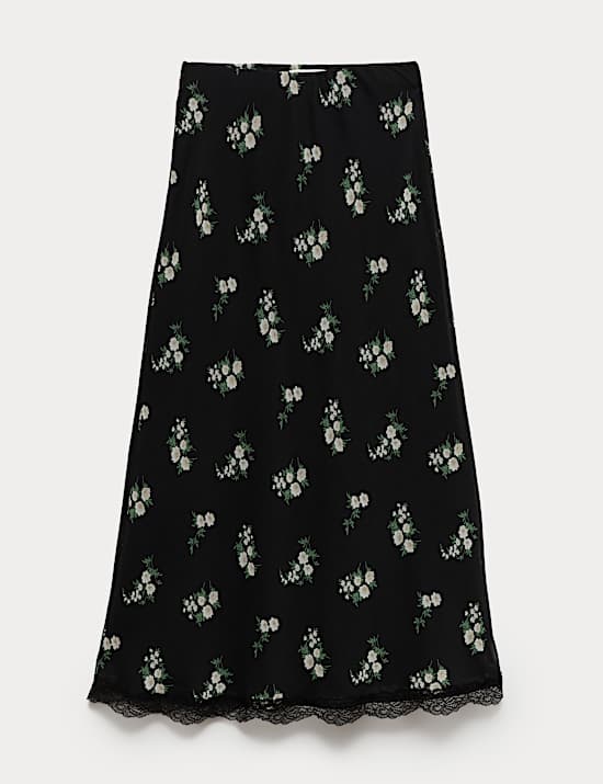 Floral Lace Detail Midi Slip Skirt