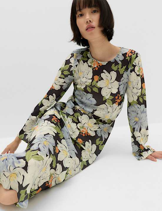 Satin Floral Midaxi Column Dress
