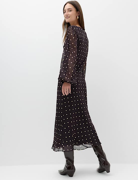 Chiffon Spot Print Midi Tea Dress
