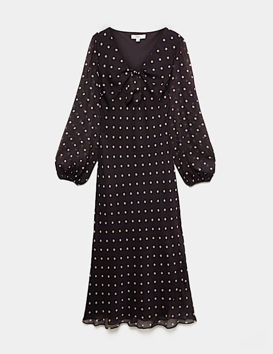 Chiffon Spot Print Midi Tea Dress