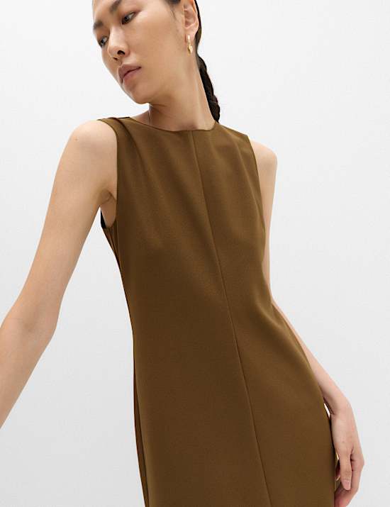 Gaun Kolom Midi Jersey Leher Bundar