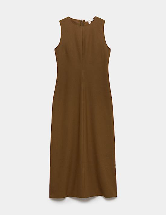 Gaun Kolom Midi Jersey Leher Bundar
