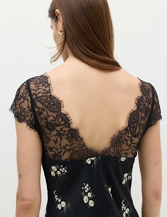 Satin Lace Floral Mini Slip Dress