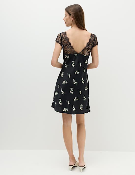 Satin Lace Floral Mini Slip Dress