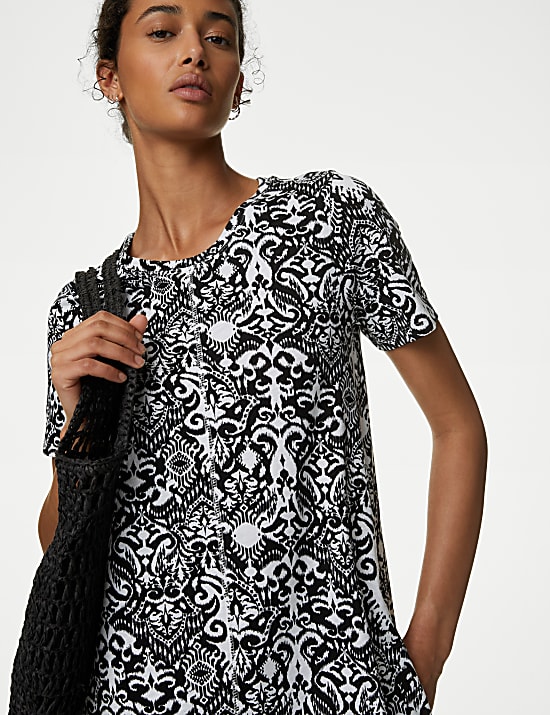 Pure Cotton Printed Midi T-Shirt Dress