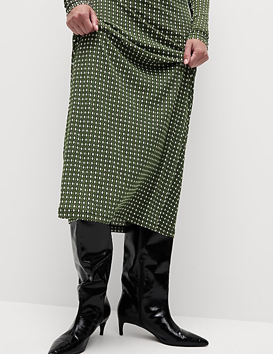 Mesh Jersey Printed Midi Column Dress