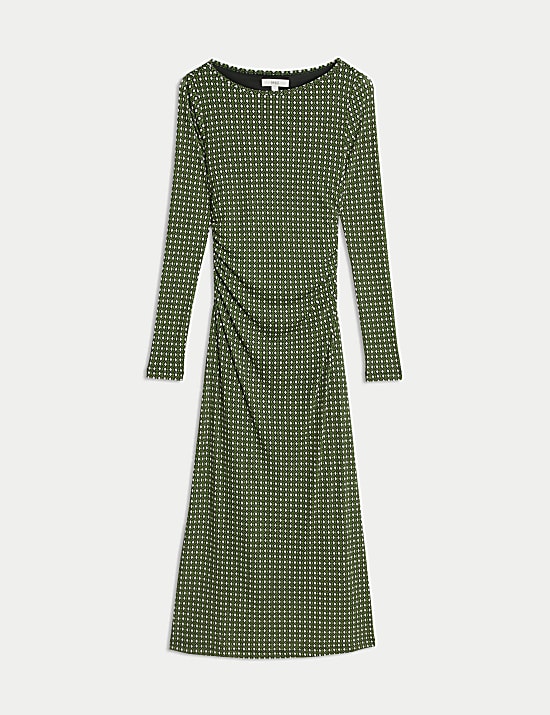 Mesh Jersey Printed Midi Column Dress