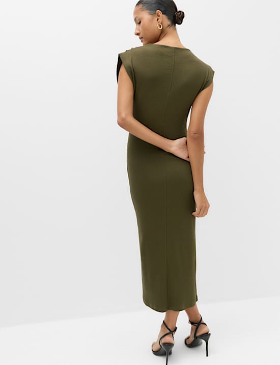 Cotton Rich High Neck Midi Bodycon Dress